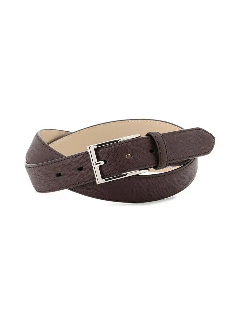 ブラック ストレッチカーブベルト サフィアーノ ダークブラウン