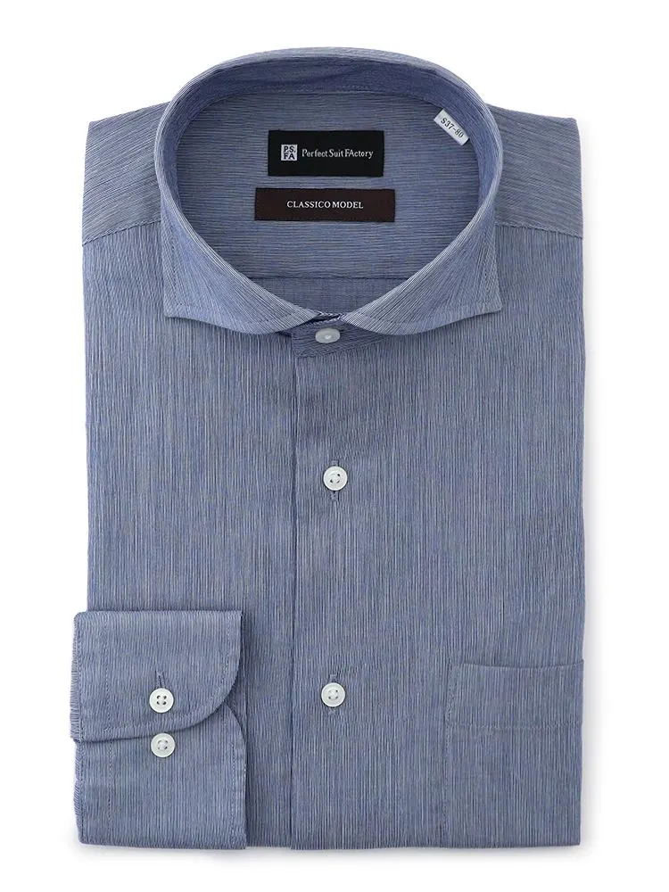 S．ブルー 【ノンアイロン】長袖ワイシャツ【クラシコ】クレープ織 綿