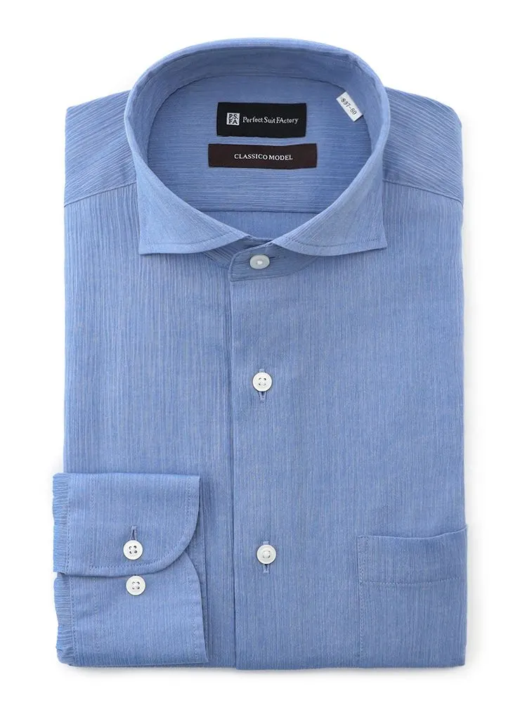S．ブルー 【ノンアイロン】長袖ワイシャツ【クラシコ】クレープ織 綿