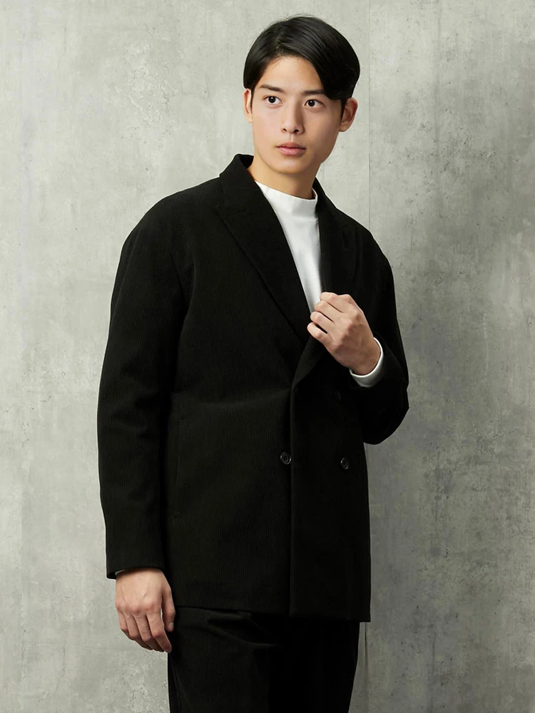 ブラック TRANS CONTINENTS 太畝コーデュロイ セットアップジャケット