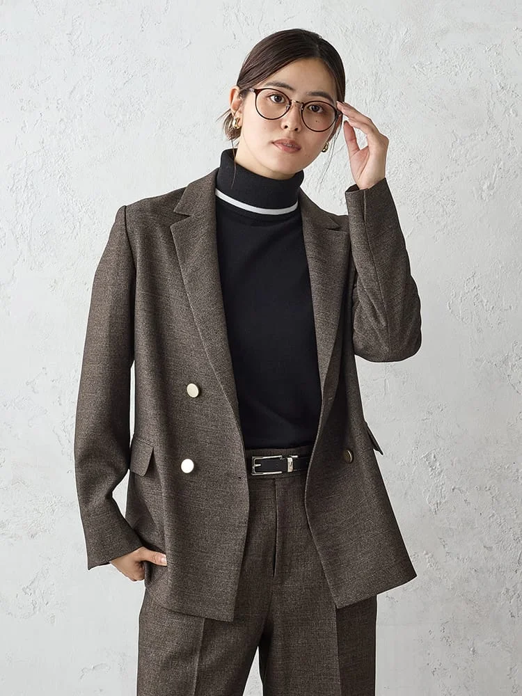 ブラウン My wardrobe シャークスキン ダブルジャケット ベージュ