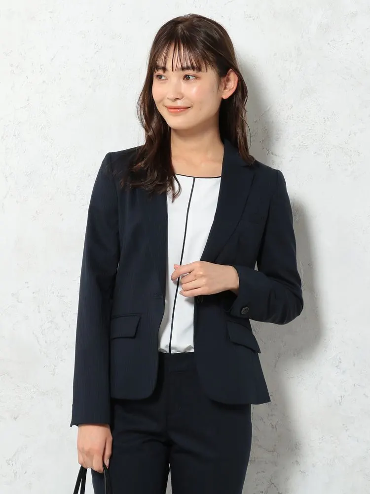 ブラック シルク混 スーツ ジャケット シャドーストライプ ネイビー