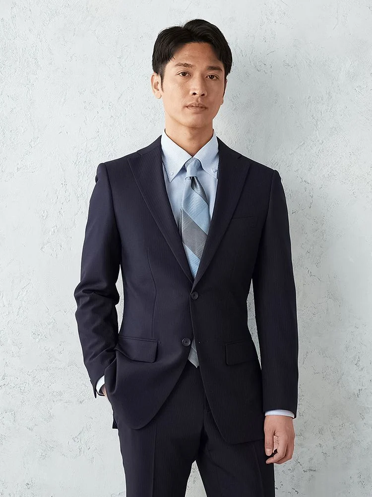 上下洗える】2釦スーツ シャドウストライプ【クラシコ】ネイビー