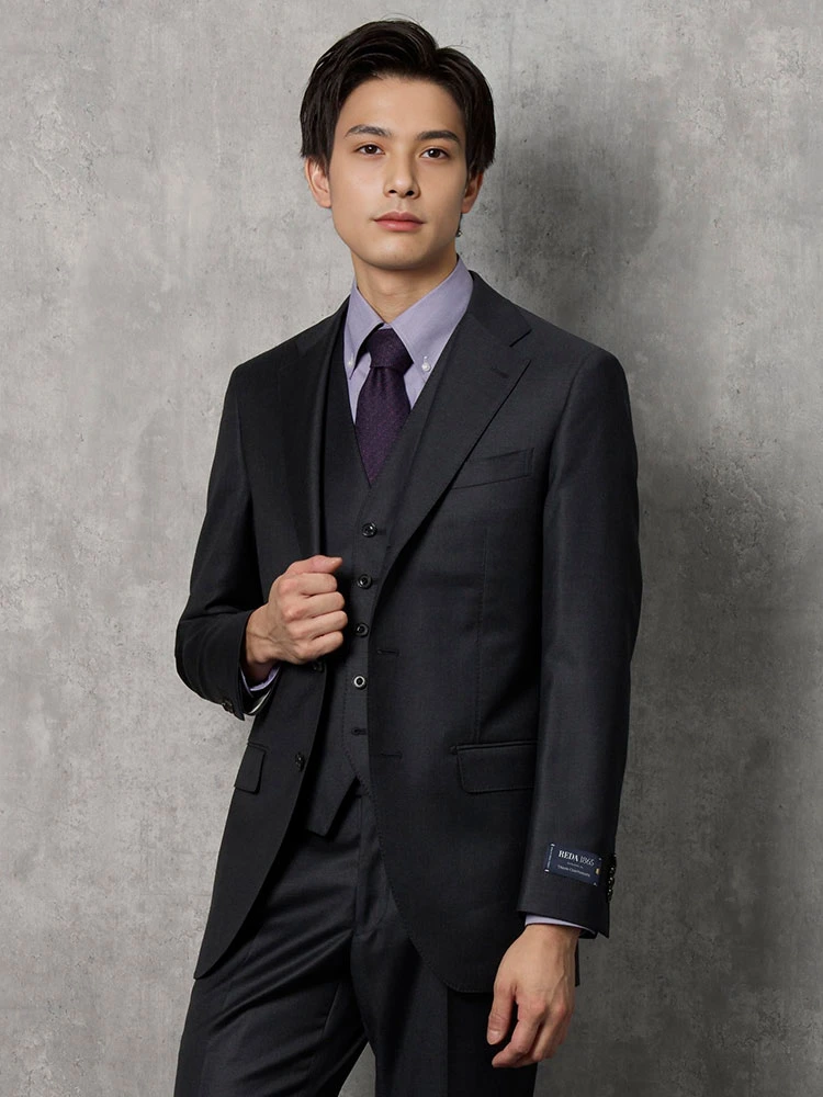 REDA】ウール100％ スリーピースウールスーツ チャコールグレー | P.S.