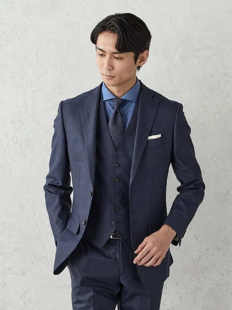 ブラック 【ベスト付/パンツウォッシャブル】光沢スリーピーススーツ