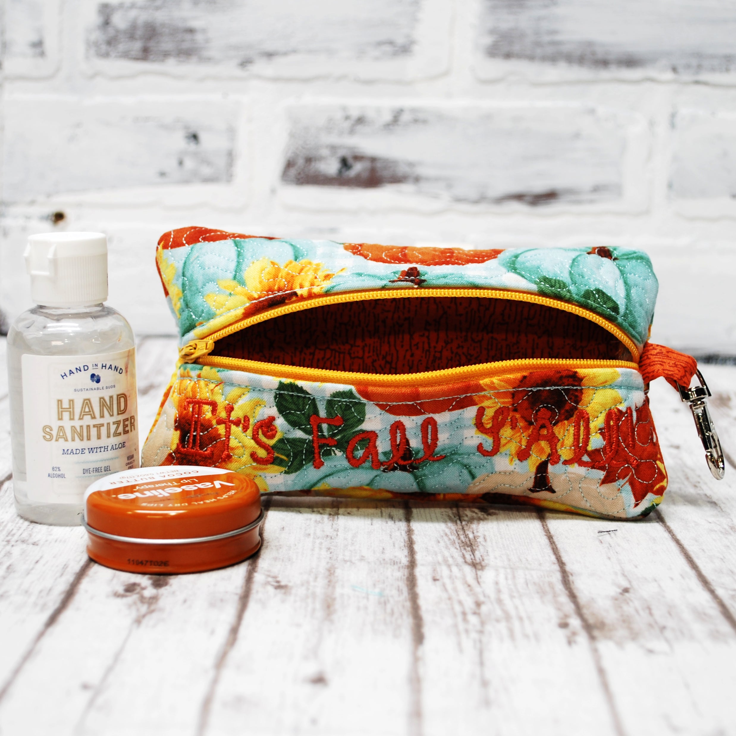 Orange and Teal Pumpkin Personalized Quilted Pouch – Persunly