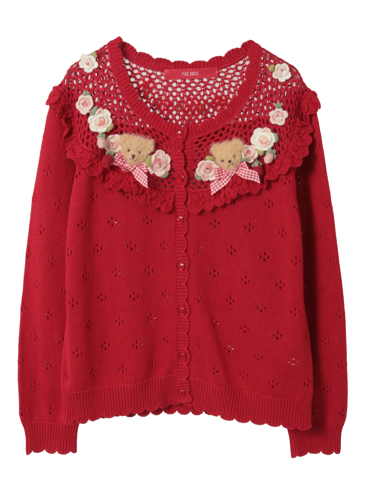 テディ＆ローズモチーフヨークニットカーディガン｜ピンクハウス