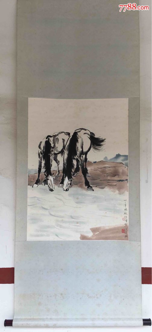 徐悲鴻 馬 掛け軸 四尺 中国絵画 書画 手描き 水墨 動物画 馬図