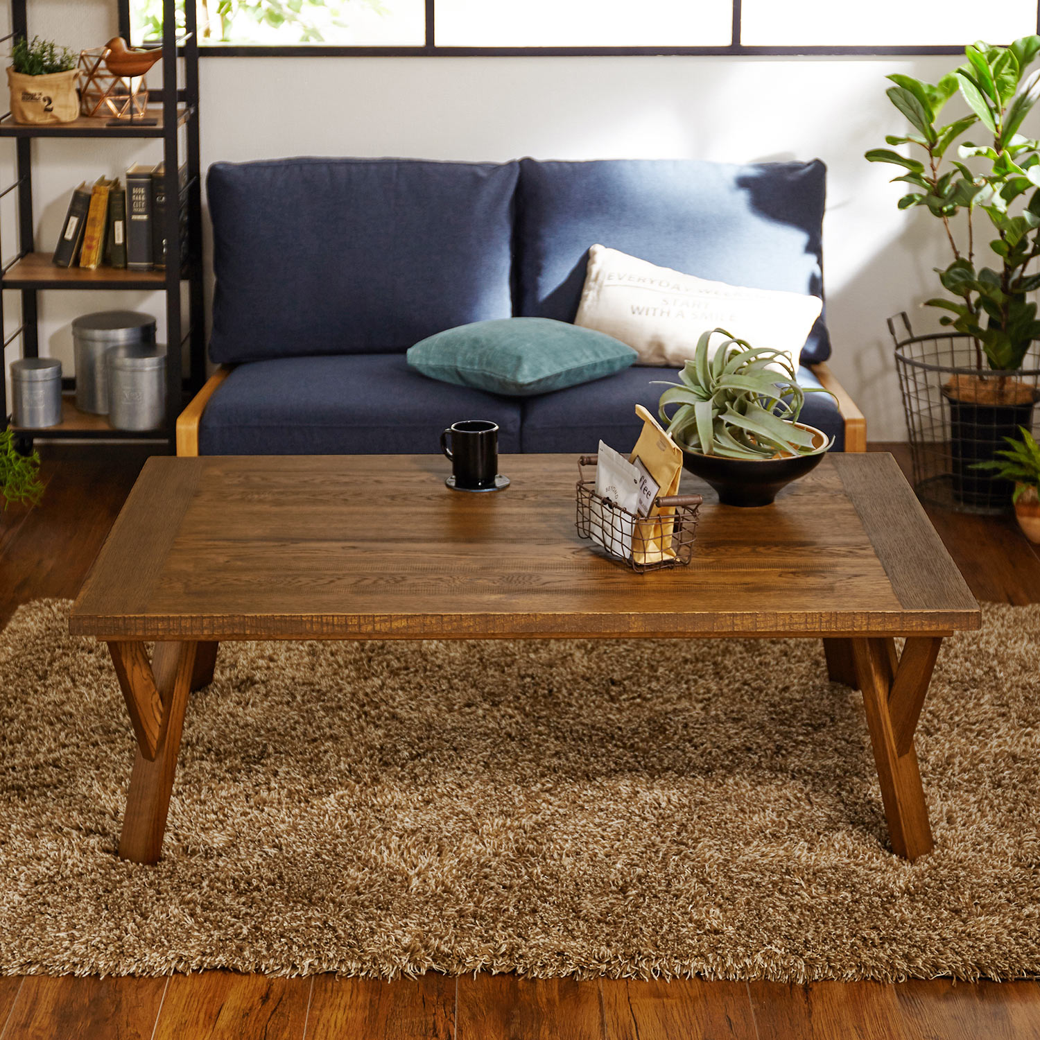 オーク材のヴィンテージ調こたつテーブル ＜幅120cm＞｜通販の