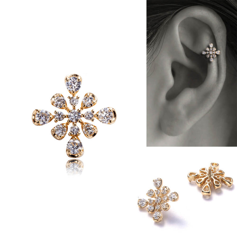 ダイヤモンドの軟骨ピアス│K18金イエローゴールド プラチナ