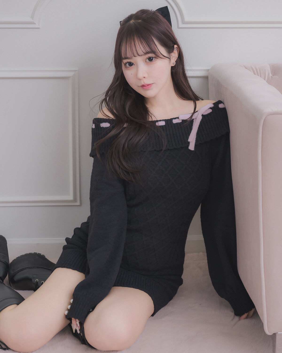 オフショルリボンケーブルニットワンピ – pium