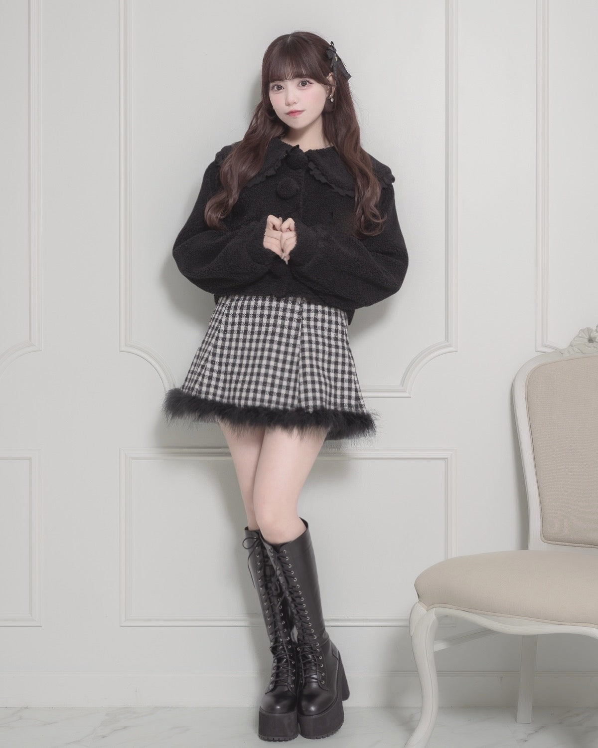 フリルカラーショートボアコート – pium