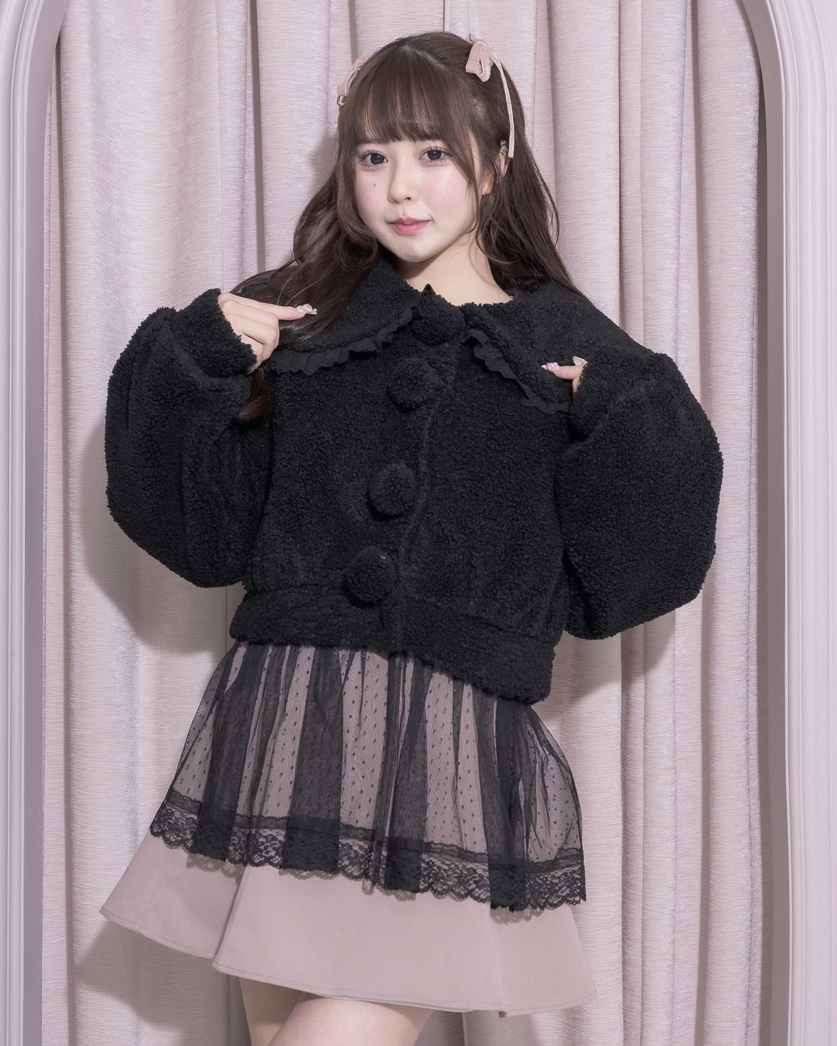 フリルカラーショートボアコート – pium