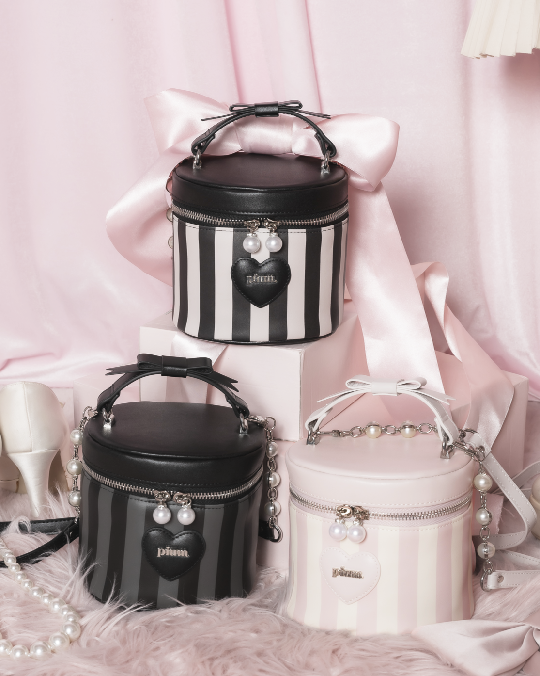 pium ハートドットチュールバニティ ブラック×ピンク piumハートドット