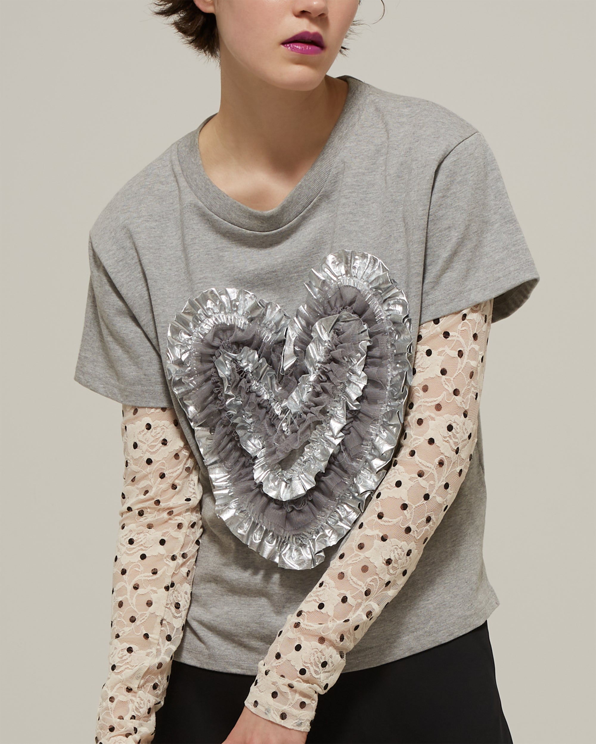 Dot lace see-through top (round neck)