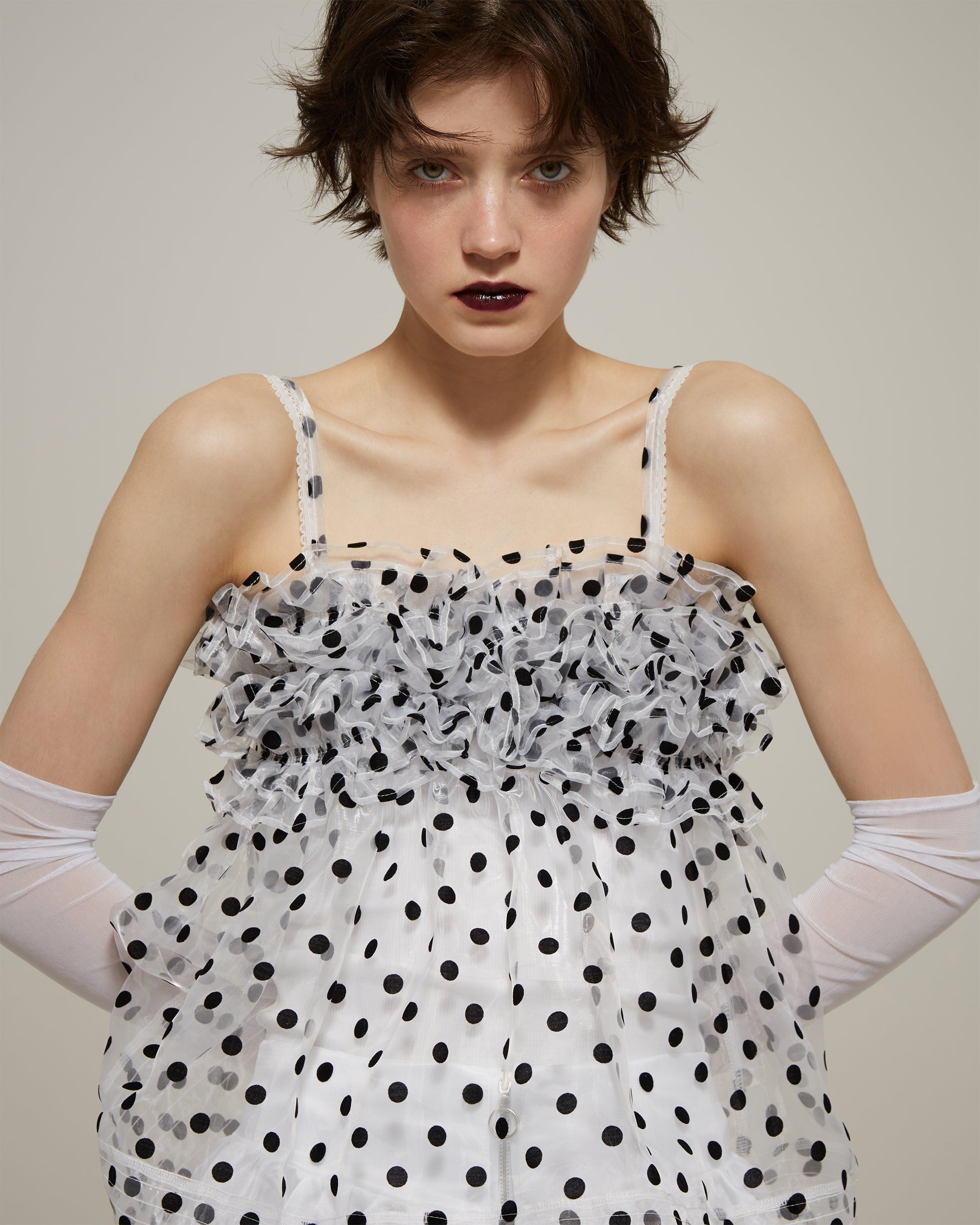 Wave gathered peplum bustier (dot)