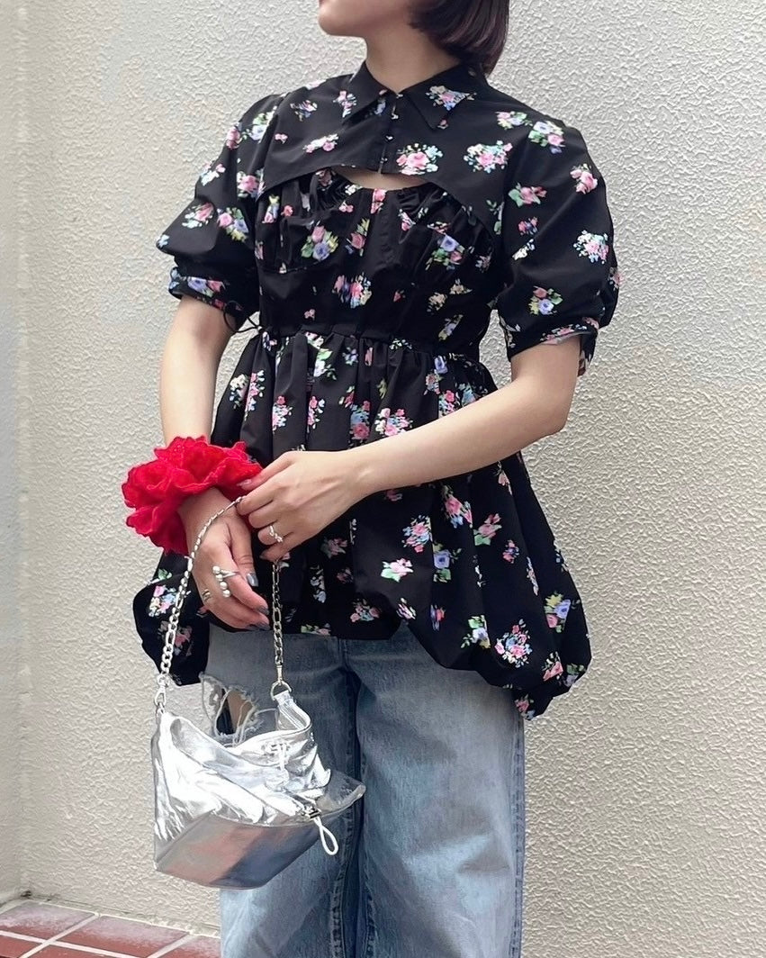 Balloon flower cami tunic (black flower)