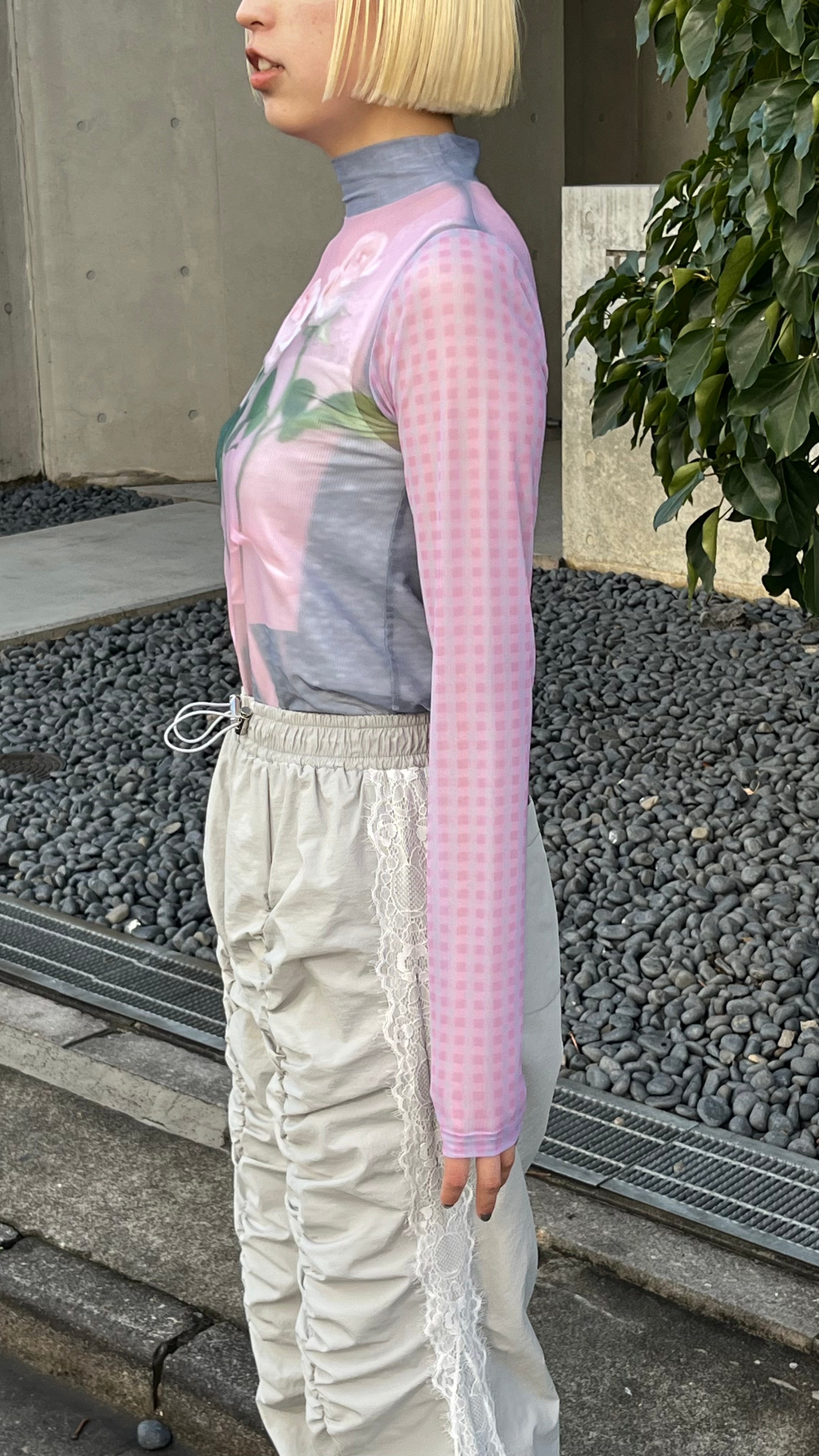 Photo ROSES Pink see-through tops (high neck)