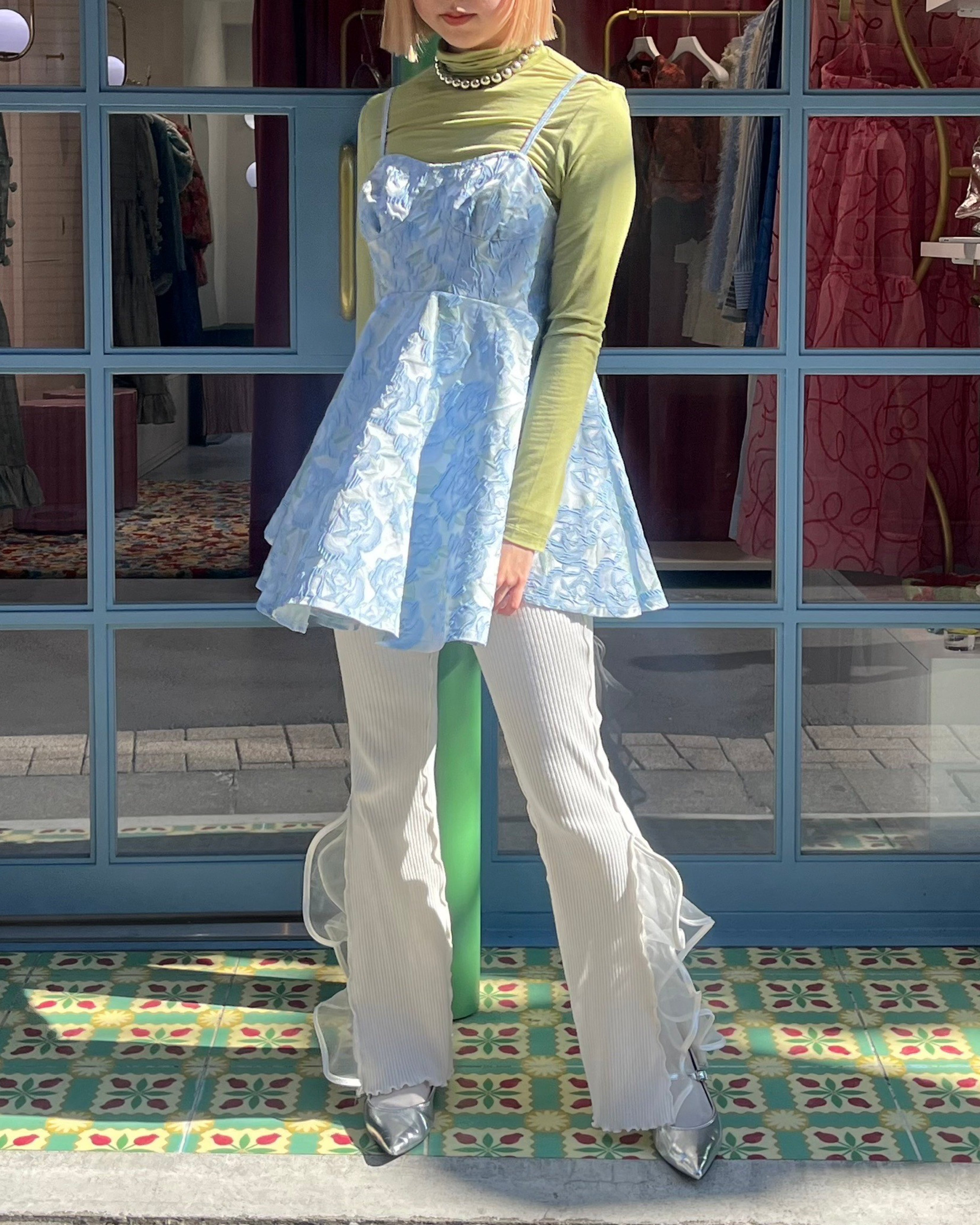 jacquard flare cami tunic (blue flower)