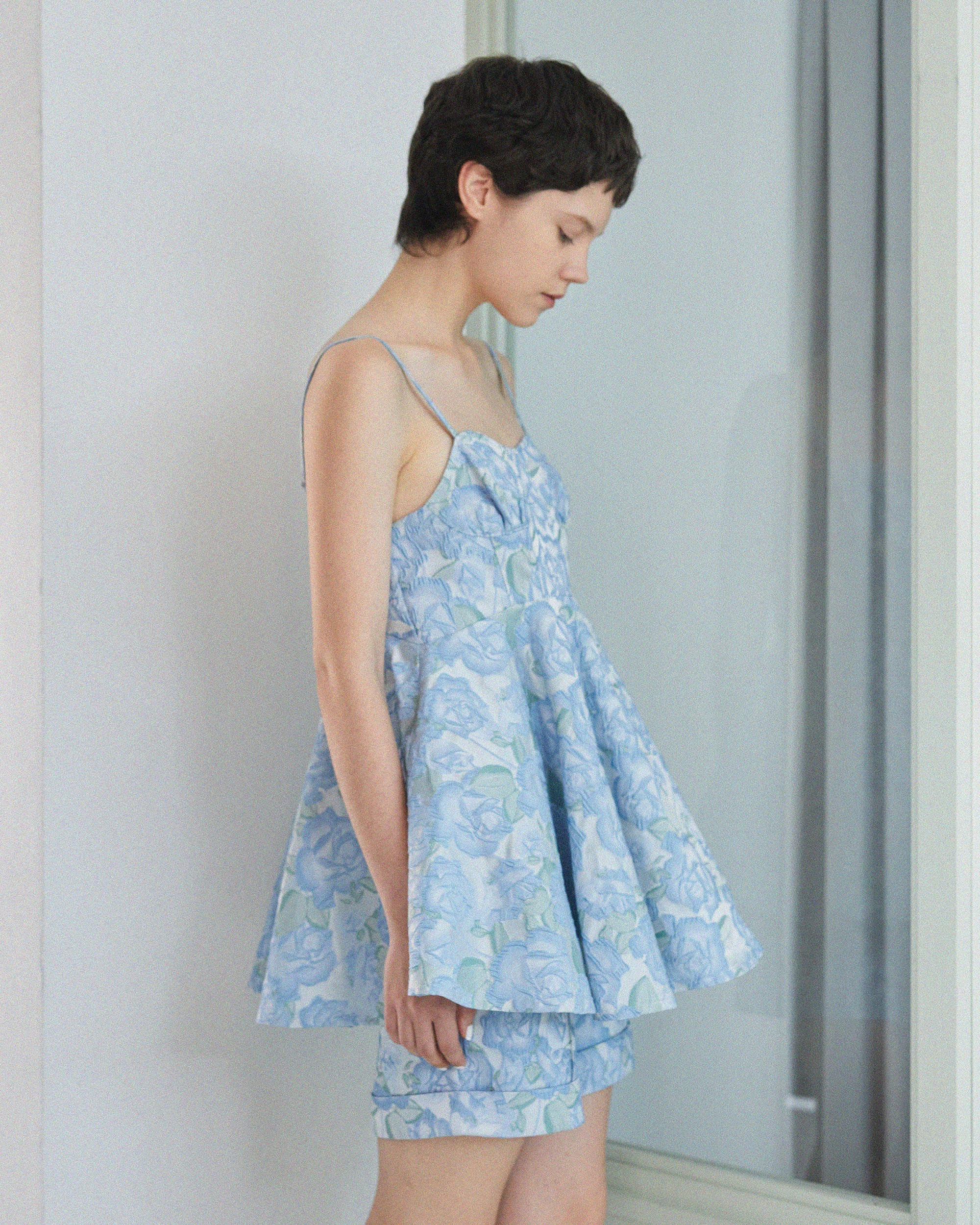 jacquard flare cami tunic (blue flower)