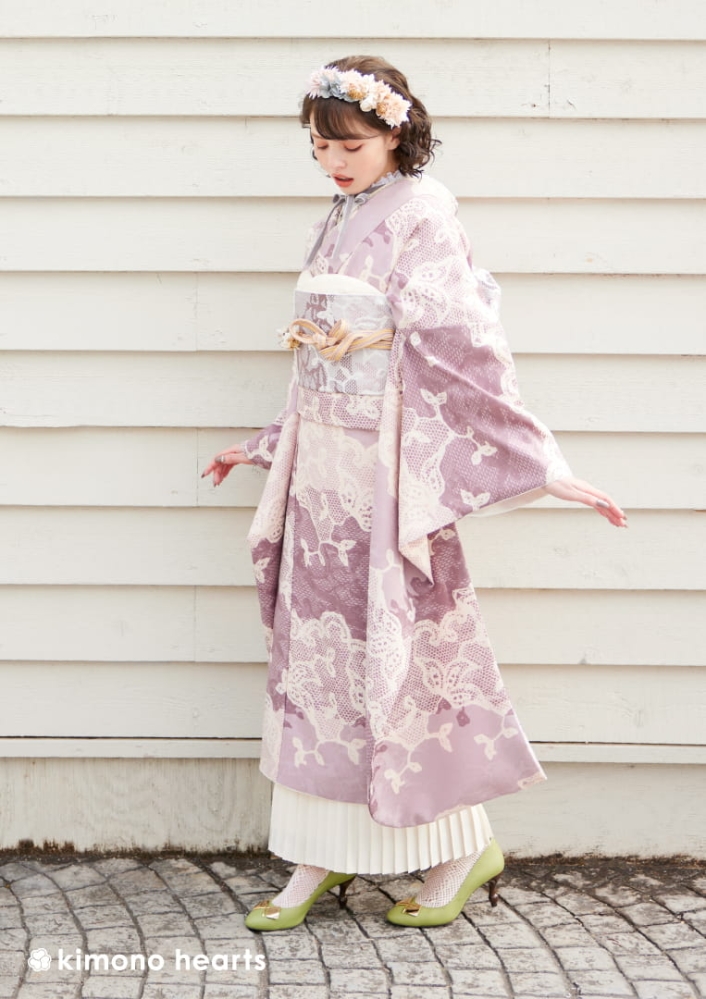 ノスタルジック】KH-319｜ピンクのレース柄にときめく振袖｜kimono