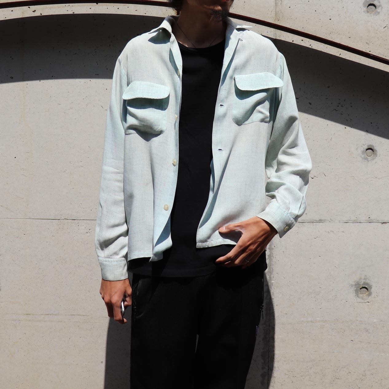 POST JUNK / 40's PENNEY'S オープンカラー カスリレーヨンシャツ [S]