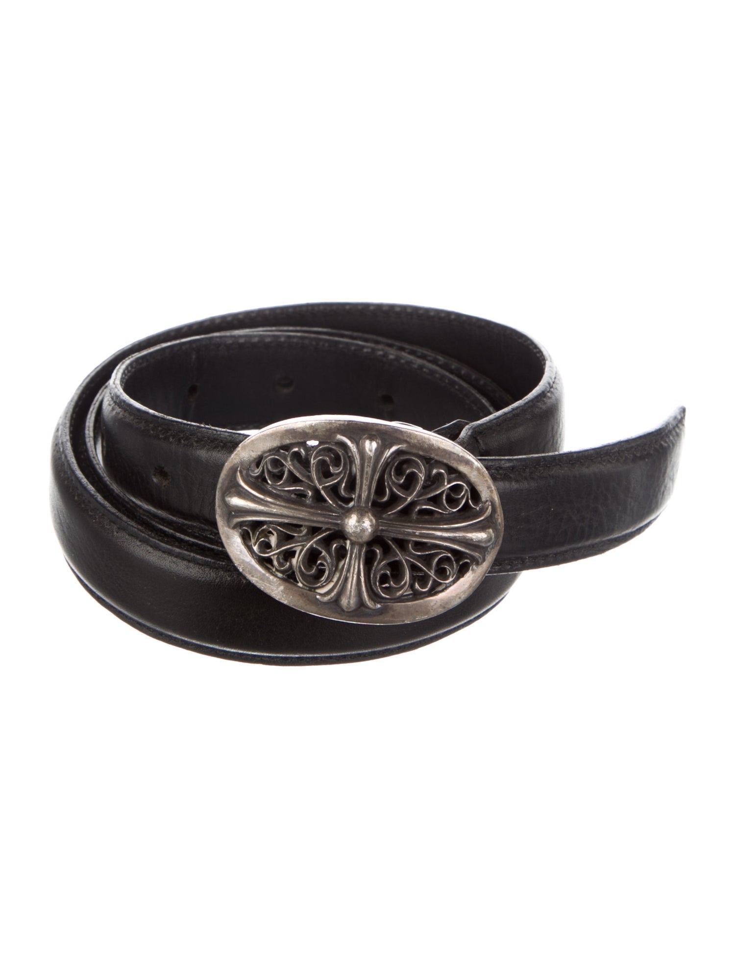 Chrome Hearts Mini Oval Cross Skinny Belt - Black Belts