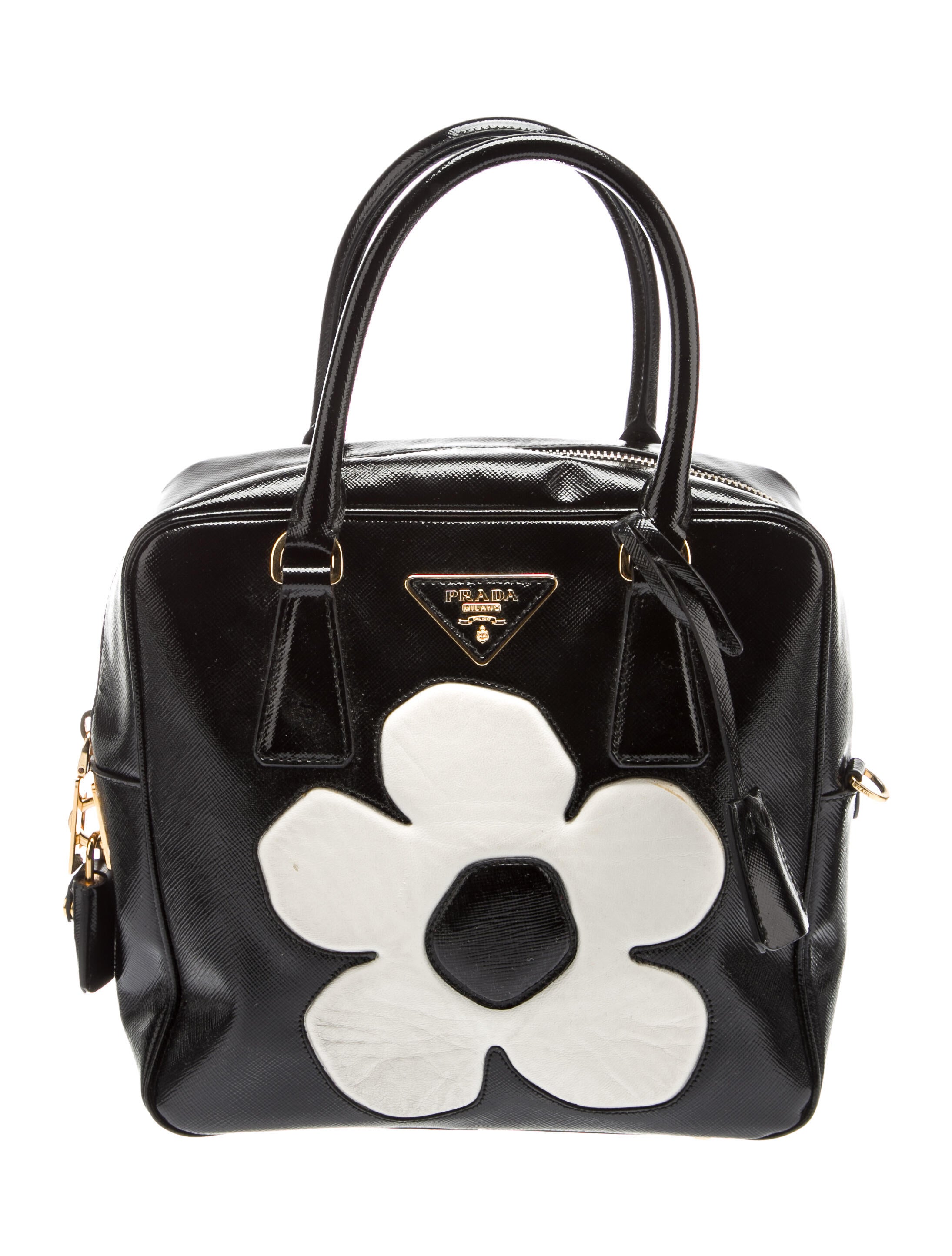 Prada Spazzolato Flower Bag - Black Handle Bags, Handbags