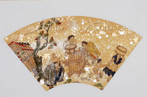 扇面古写経 井戸端に集う女たち [5571536]のアート作品 - アフロ