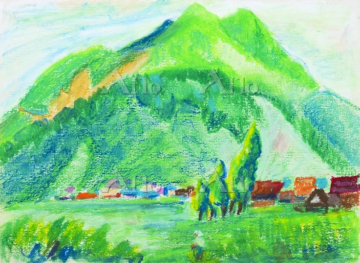 クレヨン画 大分県由布岳 [26681574]のイラスト素材 - アフロ