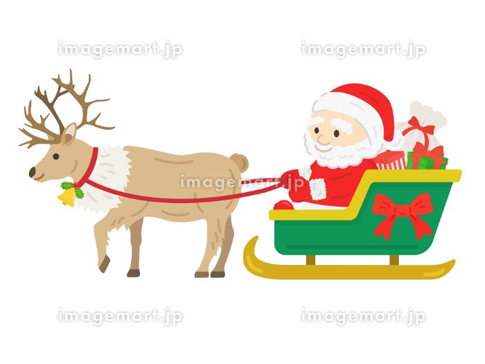トナカイのソリに乗った、サンタクロースのイラスト [201190902]｜毎月