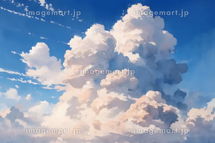 青空と白い雲 背景素材 風景素材 水彩イラスト AI生成画像 [225991455
