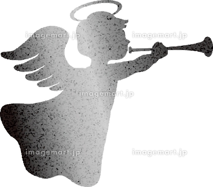 ラッパを吹く天使 シルエット 水彩 キラキラ ラメ バレンタイン