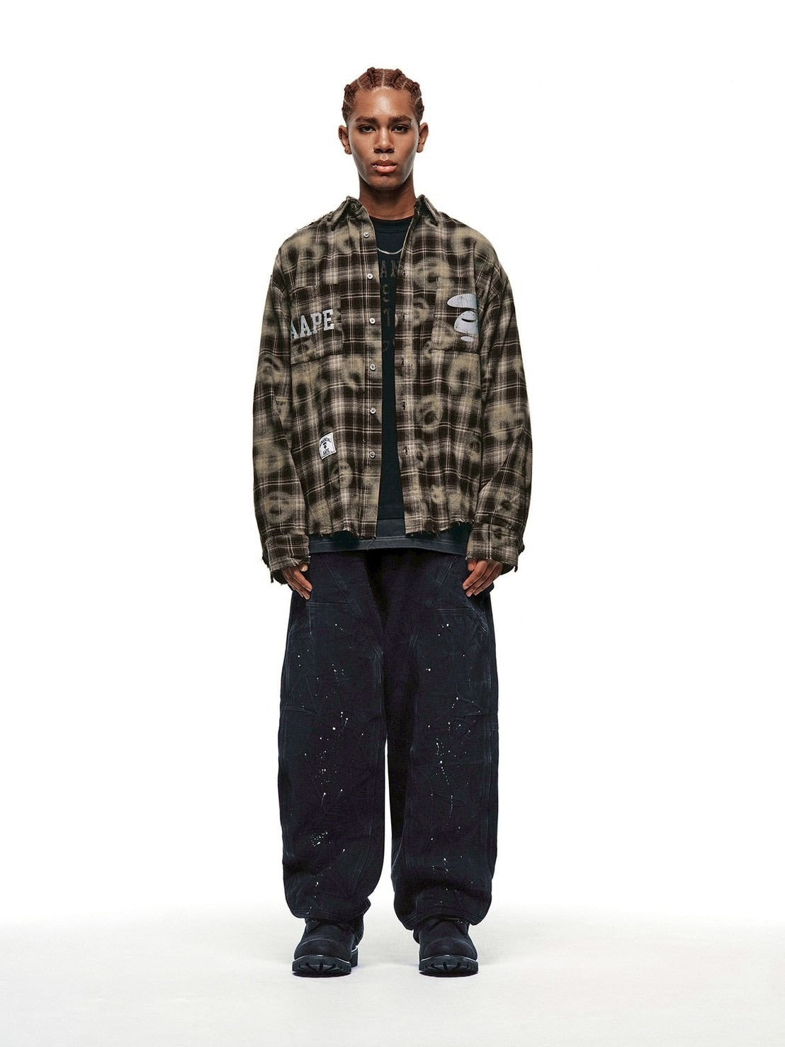 AAPE X NOMANUAL】AAPE X NOMANUAL PAINTED DOUBLE KNEE DENIM PANTS