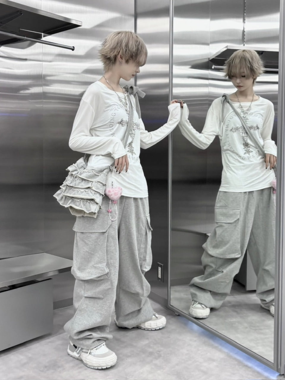 Never mind the XU】cross print longsleeve tee (2color) / 【ネバー