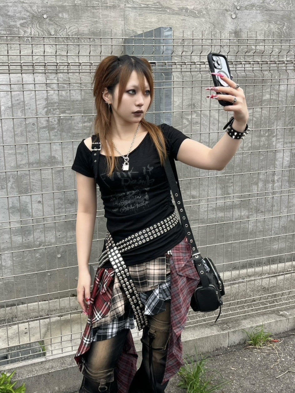 受注制【Never mind the XU】one shoulder punk tops (3color