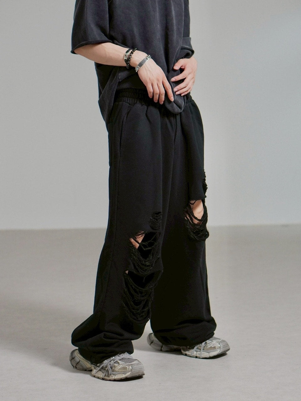 受注制【Chikashitsu +】full length crash sweat pants