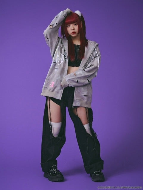 GALFY×KUROMI】イルガルフィームラ染めZIPパーカー / 【ガルフィー