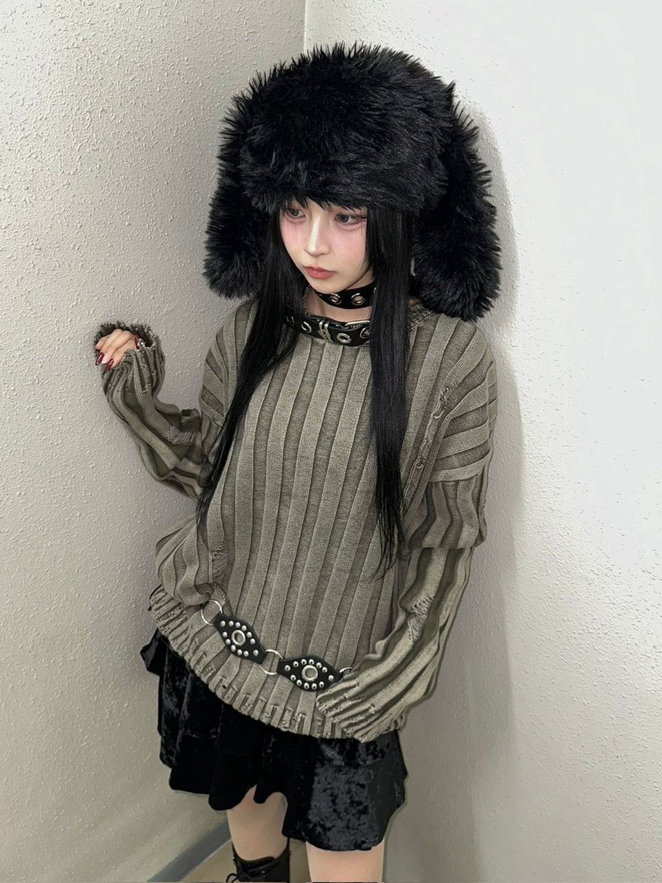 受注制【Never mind the XU】dyeing damage knit (2color) / 【ネバー