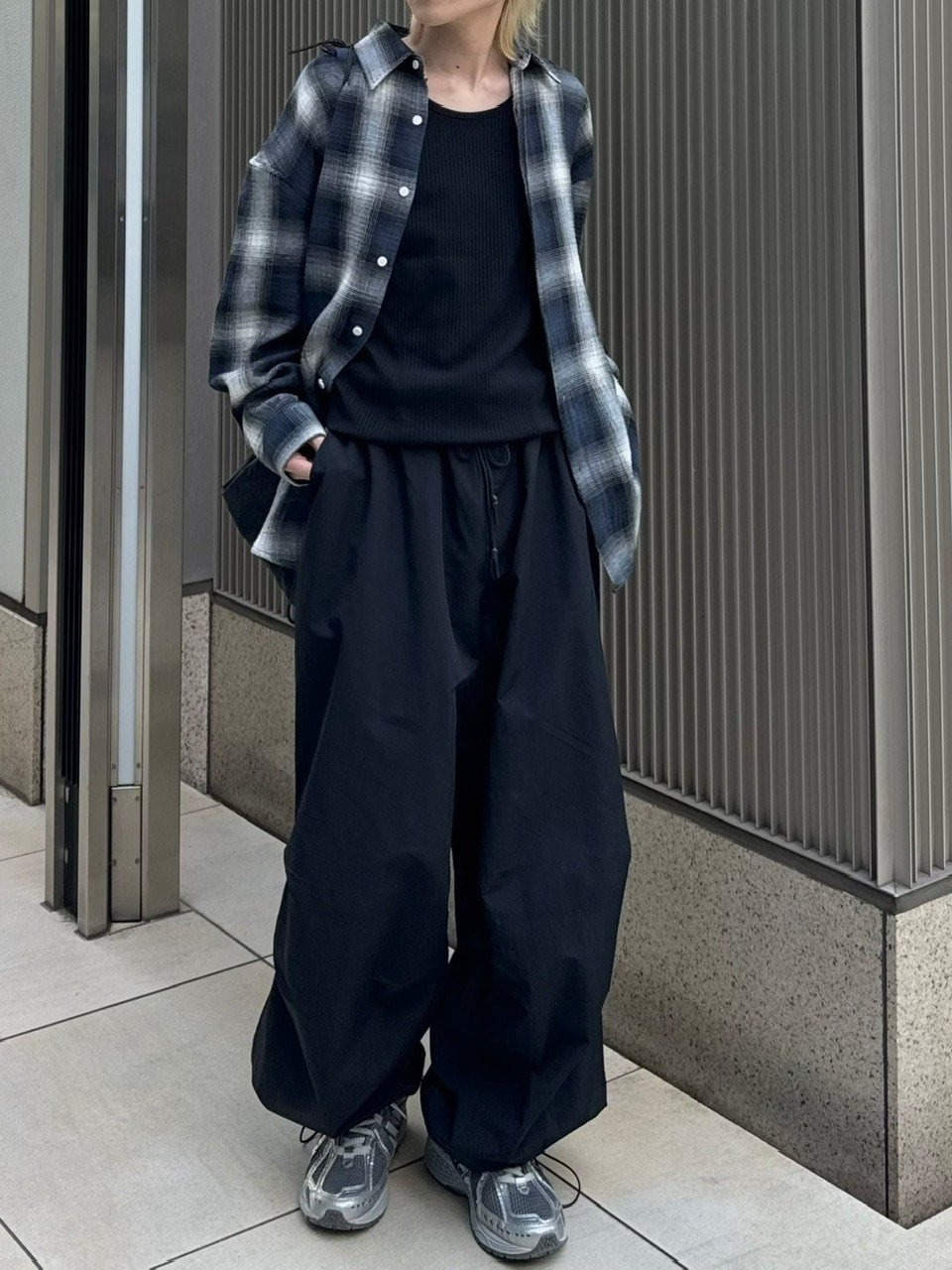 受注制【Chikashitsu +】shadow check shirt (2color