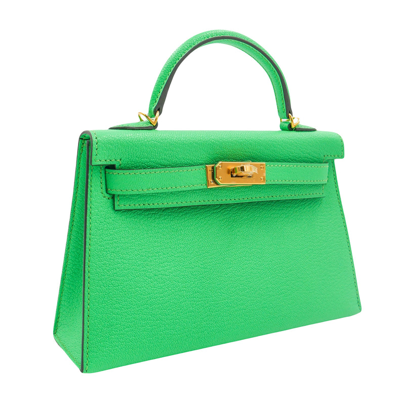 Hermès Kelly II Sellier Mini Vert Comic Chevre Leather GHW