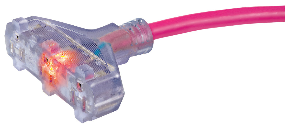 25ft 12/3 SJTW -50°C Neon Flex® High Visibility 3-Outlet Extension