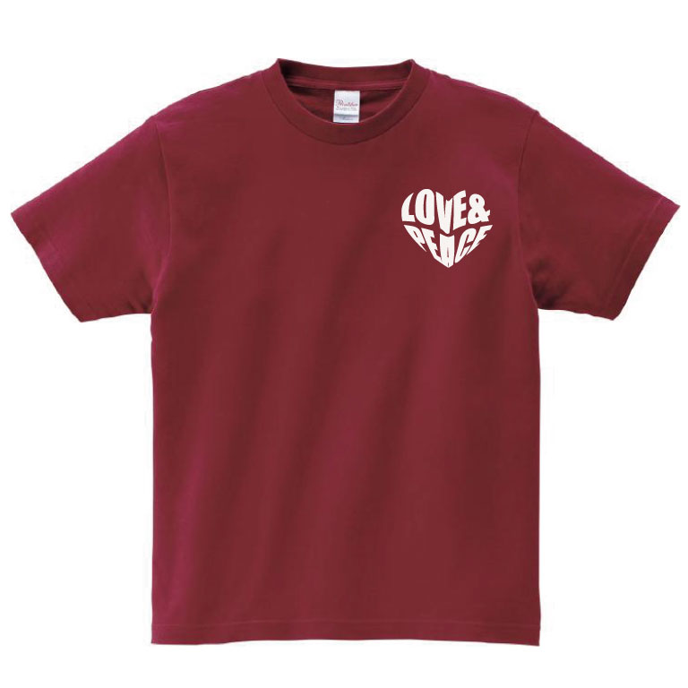 D-321：ハートのLOVE＆PEACEデザイン ｜ クラスTシャツ・オリジナルT