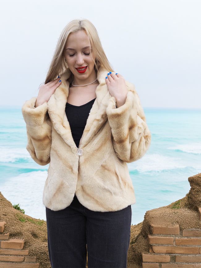 Reversible Versatile Sheared Mink Fur Jacket Coat S– Purple