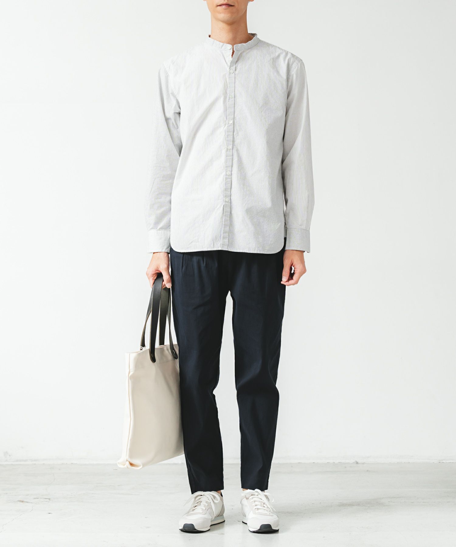 超長綿オーガニックコットンタイプライター切替スタンドカラーシャツ