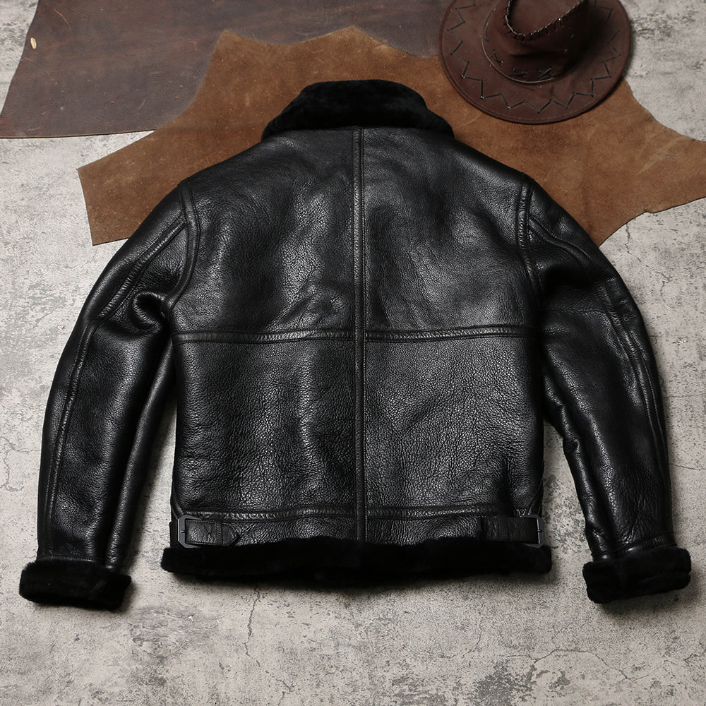 ☆オーストラリア産ムートン オールブラック B-3フライトジャケット☆S