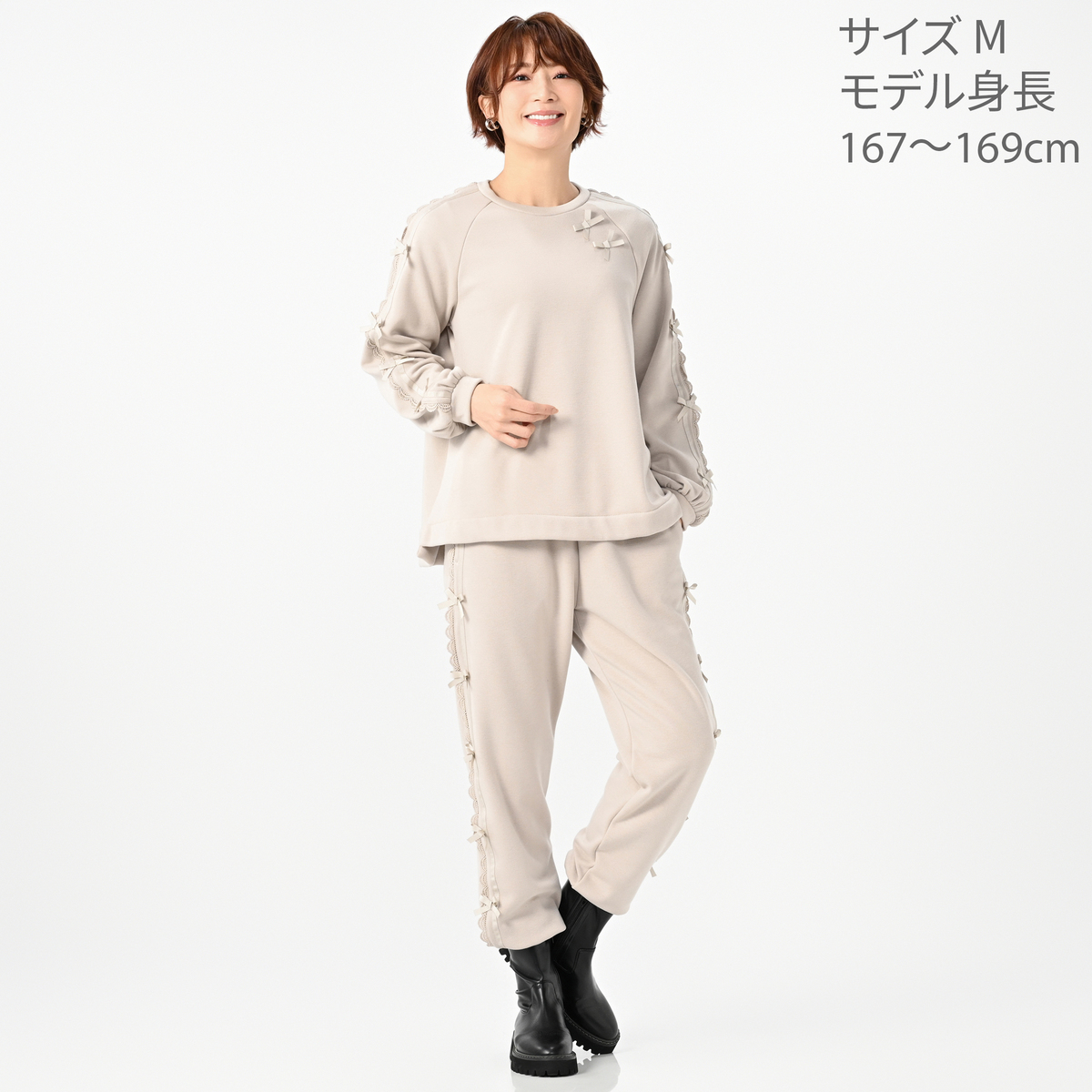 &LOVE スカラレースのサイドリボン裏起毛パンツ アンドラブ（&LOVE