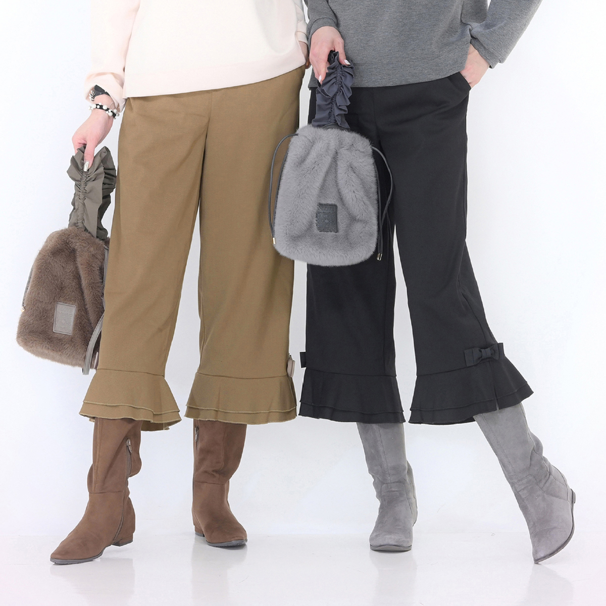 &LOVE 足元美人な裾ふりるセミワイドパンツ アンドラブ（&LOVE） - QVC.jp