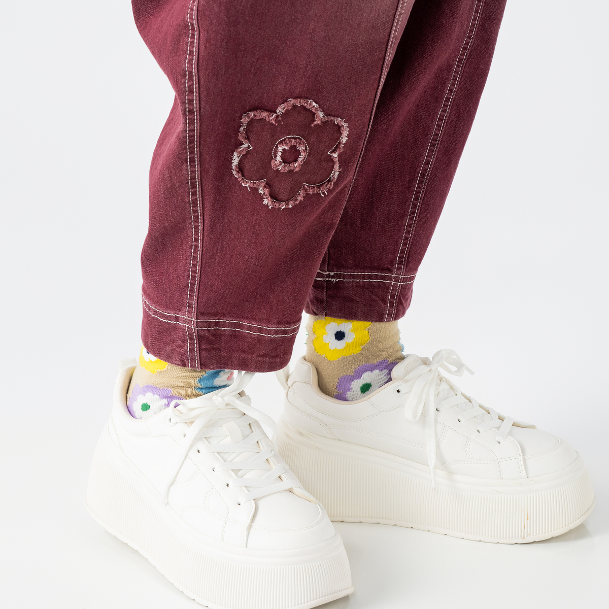 PERSONS 選べる股下フラワーパッチデニムキャットパンツ パーソンズ