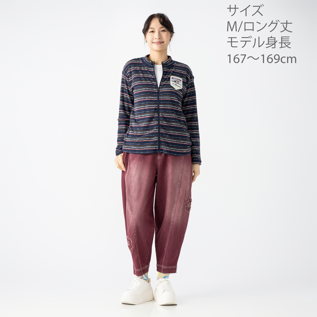 PERSONS 選べる股下フラワーパッチデニムキャットパンツ パーソンズ